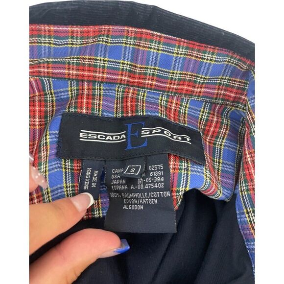 Vintage Escada Sport Womens Shirt Corduroy S Small Navy Blue Crest Collared - Picture 3 of 8
